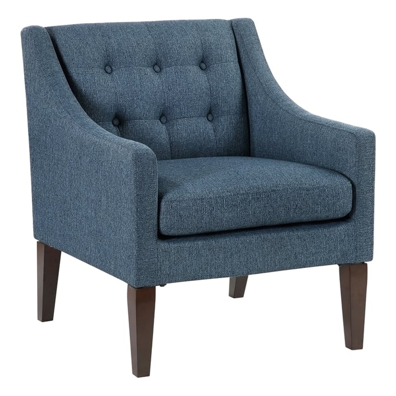 Pemberly Row Tufted Mid-Century Accent Chair with Solid Wood Legs in Blue