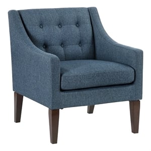 Pemberly Row Tufted Mid-Century Accent Chair with Solid Wood Legs in Blue
