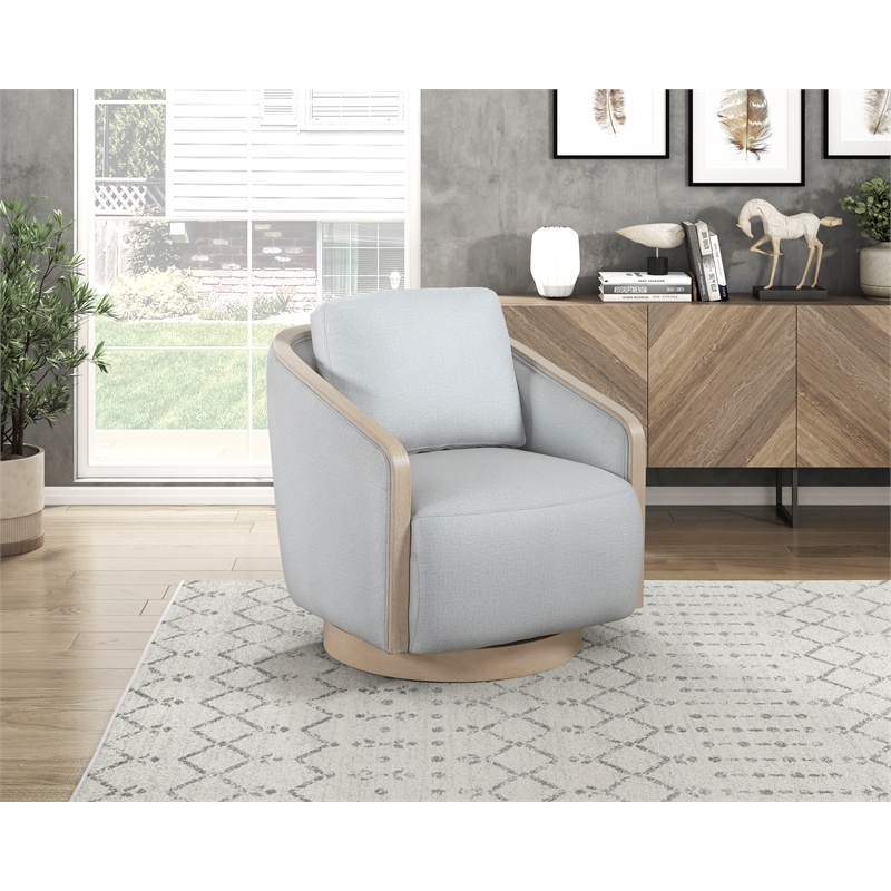 Pemberly Row Textured 360-Degree Swivel Lounge Chair with Oak Trim in Gray