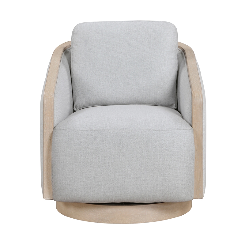Pemberly Row Textured 360-Degree Swivel Lounge Chair with Oak Trim in Gray