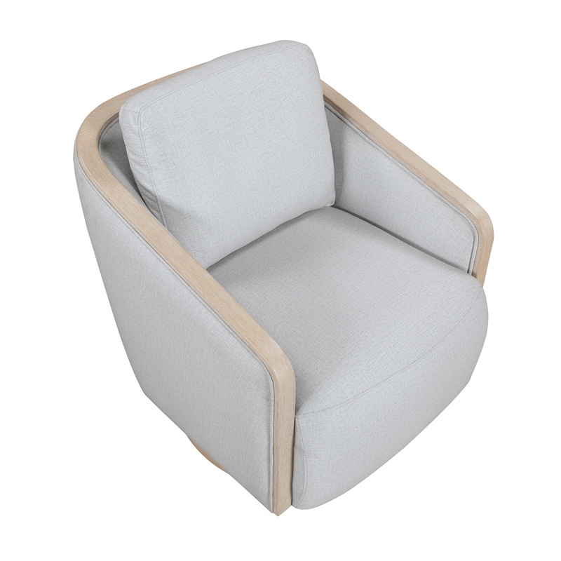 Pemberly Row Textured 360-Degree Swivel Lounge Chair with Oak Trim in Gray