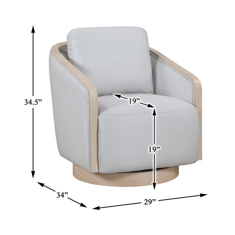 Pemberly Row Textured 360-Degree Swivel Lounge Chair with Oak Trim in Gray