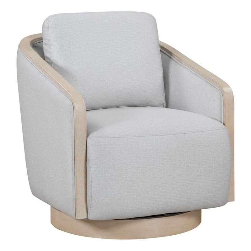 Pemberly Row Textured 360-Degree Swivel Lounge Chair with Oak Trim in Gray