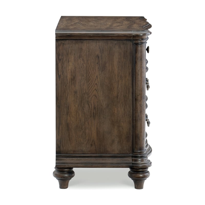 Pemberly Row Oak Veneer 3 Drawer Nightstand with Dovetail Joints in Brown Oak