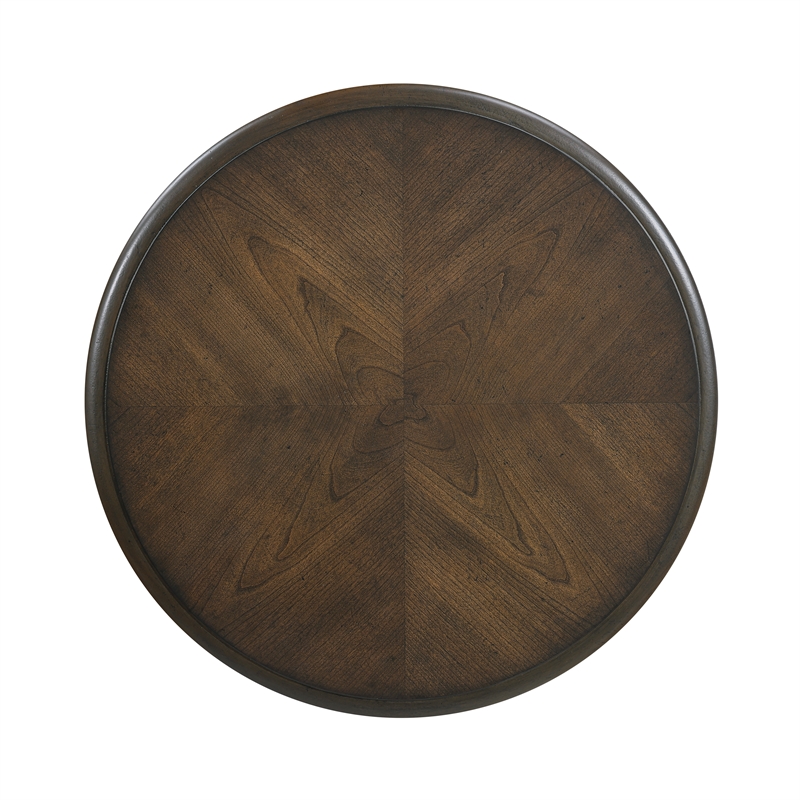 Pemberly Row Cherry Veneer Round Pedestal End Table with Carved Legs in Brown