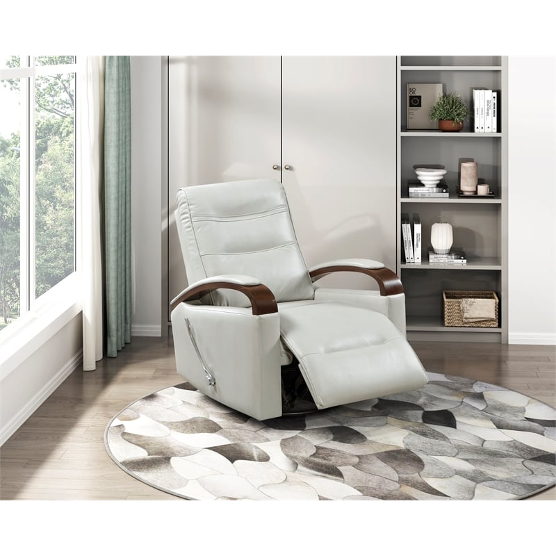 Pemberly Row Faux Leather 360-Degree Swivel Glider Reclining Chair in Smoke