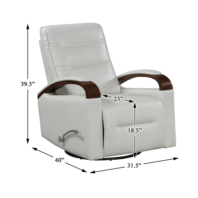 Pemberly Row Faux Leather 360-Degree Swivel Glider Reclining Chair in Smoke