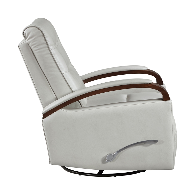 Pemberly Row Faux Leather 360-Degree Swivel Glider Reclining Chair in Smoke