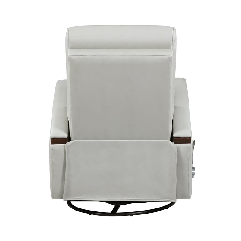 Pemberly Row Faux Leather 360-Degree Swivel Glider Reclining Chair in Smoke