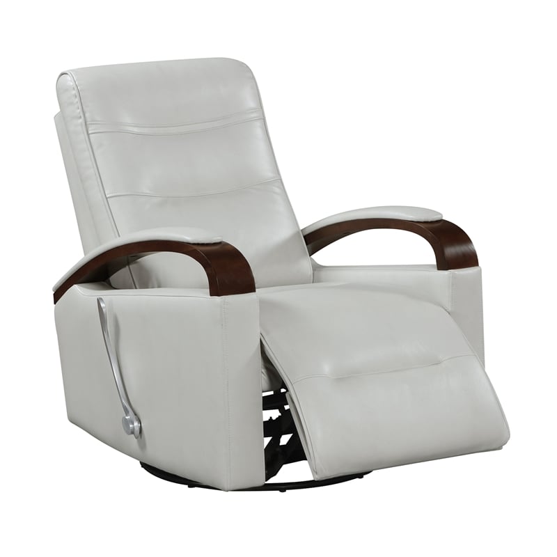 Pemberly Row Faux Leather 360-Degree Swivel Glider Reclining Chair in Smoke