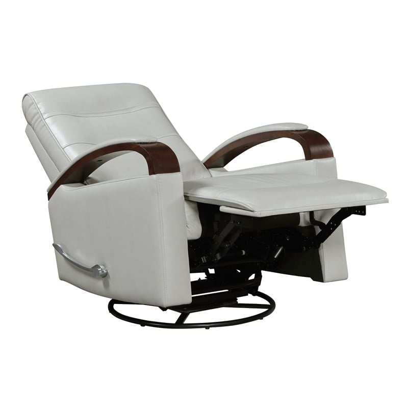 Pemberly Row Faux Leather 360-Degree Swivel Glider Reclining Chair in Smoke