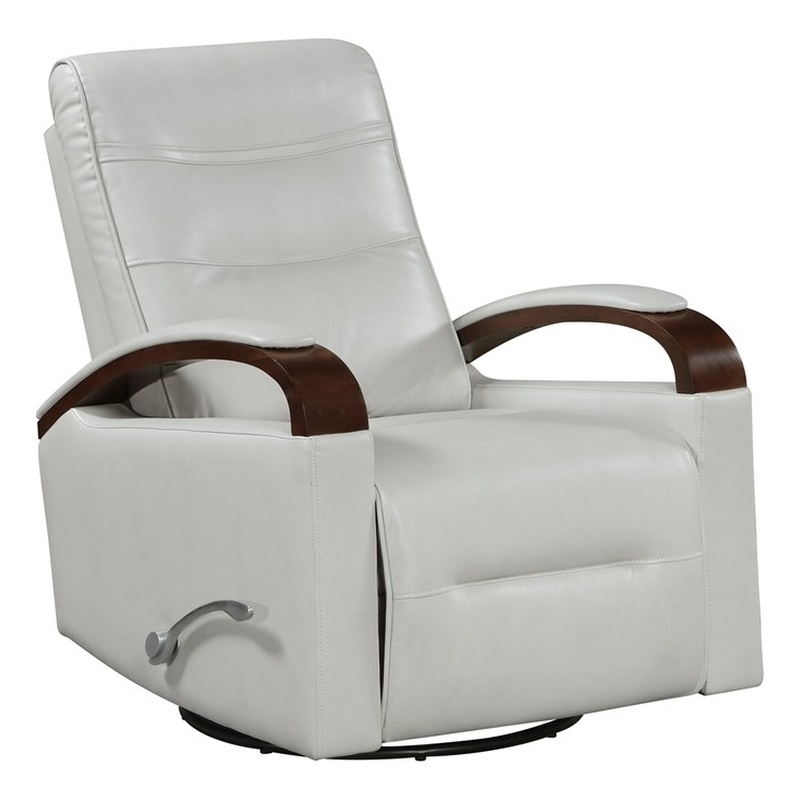 Pemberly Row Faux Leather 360-Degree Swivel Glider Reclining Chair in Smoke