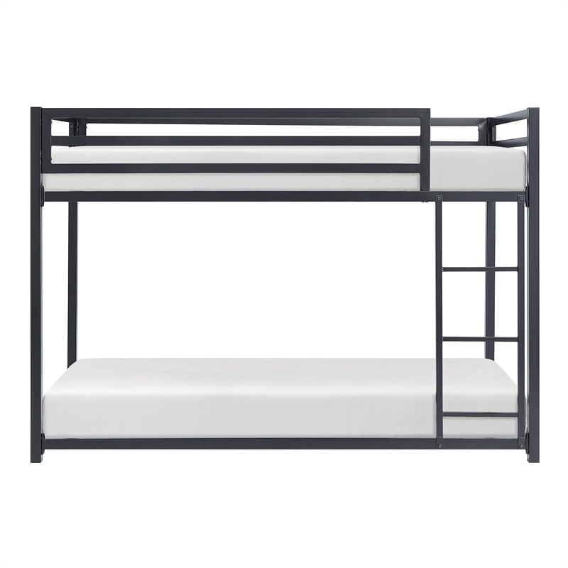 Pemberly Row Twin Over Twin Metal Bunk Bed with Ladder in Black