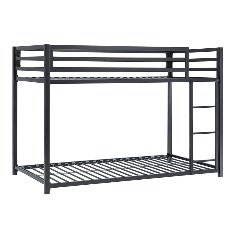 Pemberly Row Twin Over Twin Metal Bunk Bed with Ladder in Black