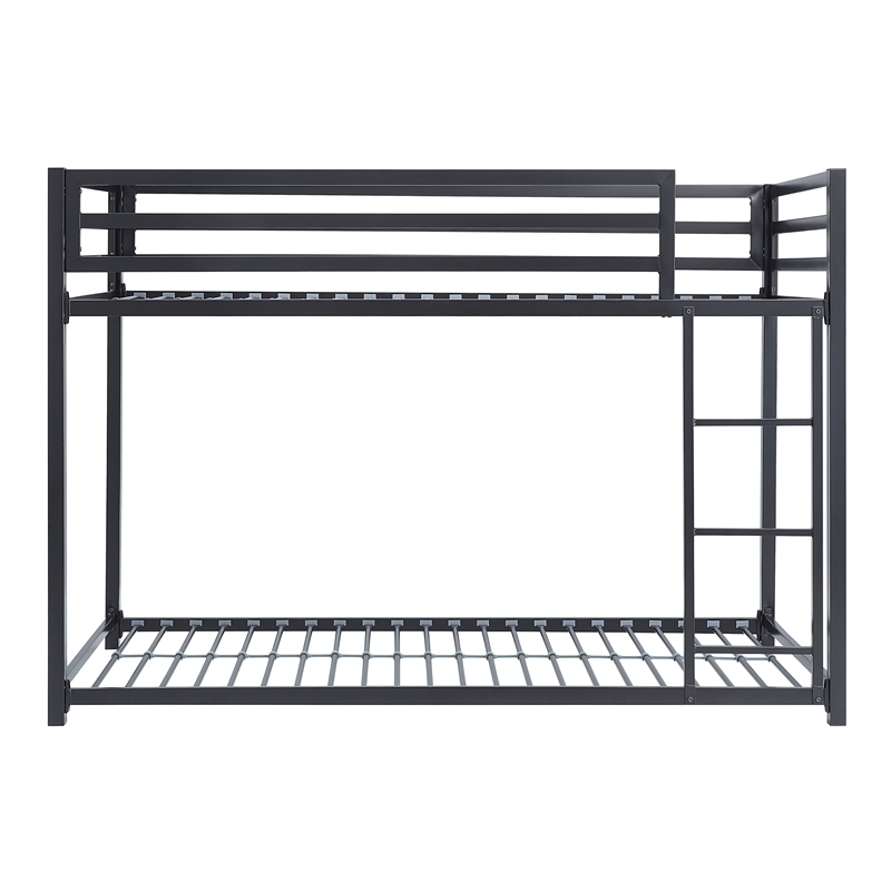 Pemberly Row Twin Over Twin Metal Bunk Bed with Ladder in Black