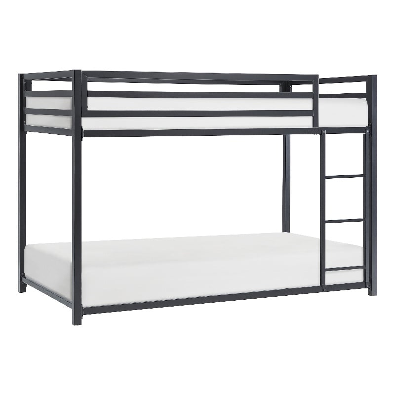 Pemberly Row Twin Over Twin Metal Bunk Bed with Ladder in Black