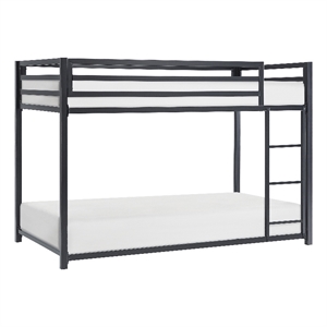 Pemberly Row Twin Over Twin Metal Bunk Bed with Ladder in Black