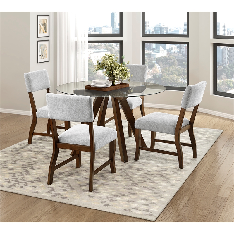 Pemberly Row Gray Chenille Upholstered Dining Side Chair with Wood Frame - Brown