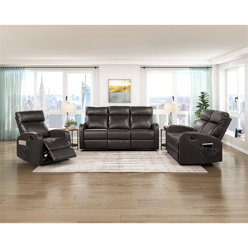 Pemberly Row Faux Leather Espresso Wall-Hugger Reclining Chair with Side Pocket