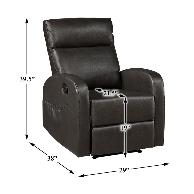 Pemberly Row Faux Leather Espresso Wall-Hugger Reclining Chair with Side Pocket
