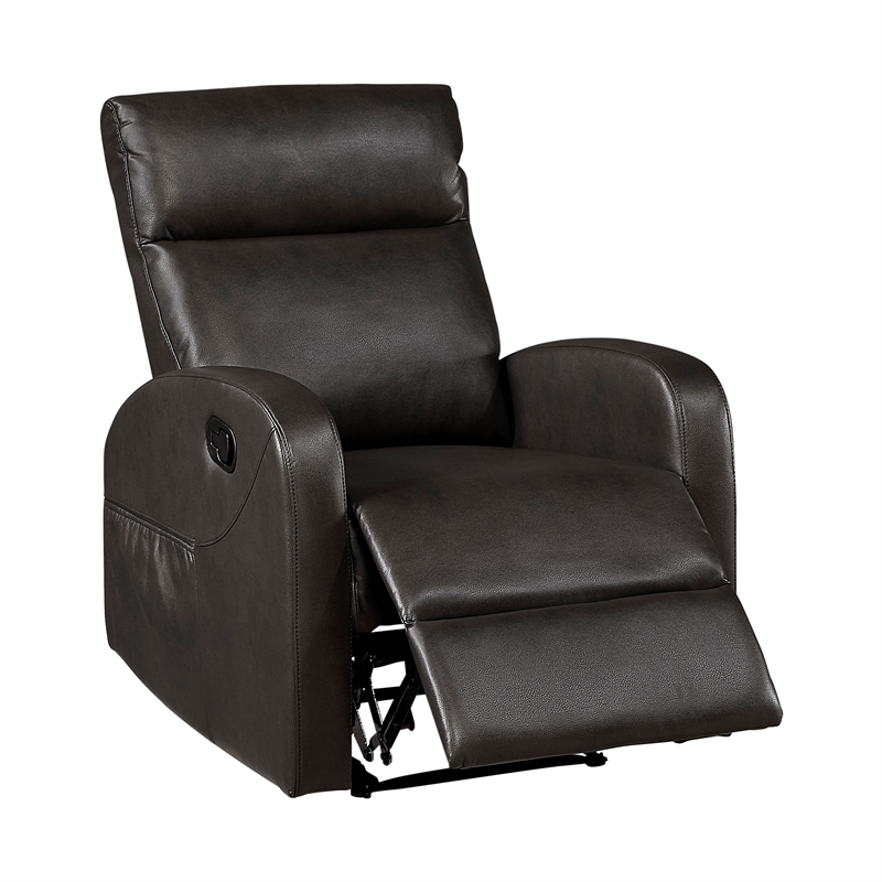 Pemberly Row Faux Leather Espresso Wall-Hugger Reclining Chair with Side Pocket