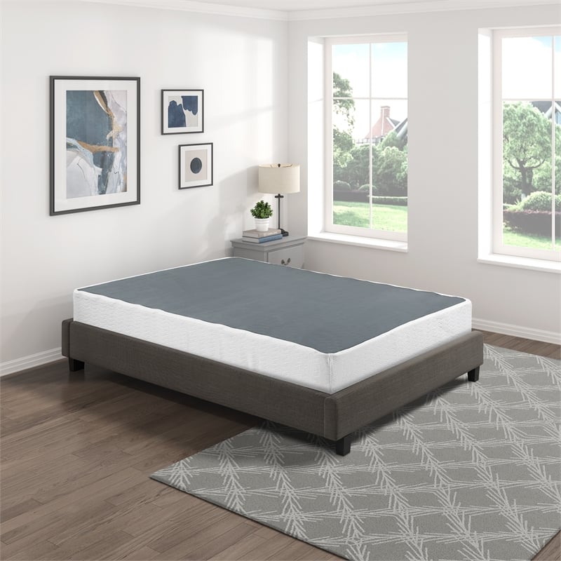 Pemberly Row Full Size 9 Inch Steel Mattress Foundation with 12 Slats in White