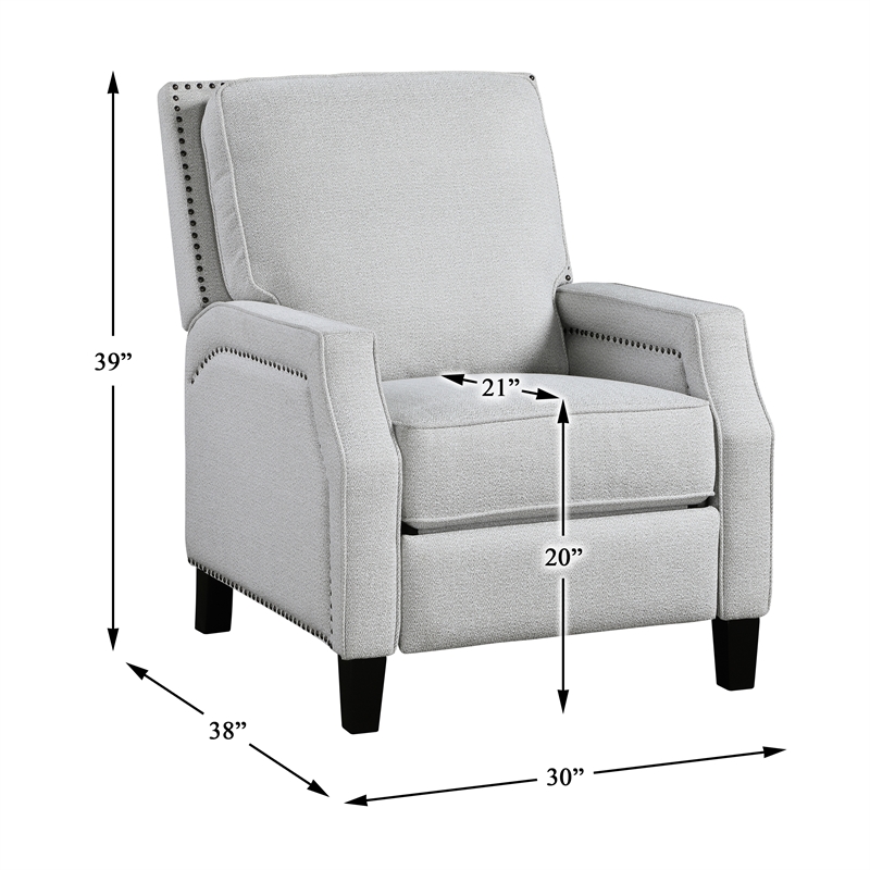 Pemberly Row Chenille Push Back Reclining Accent Chair with Nailhead Trim - Gray