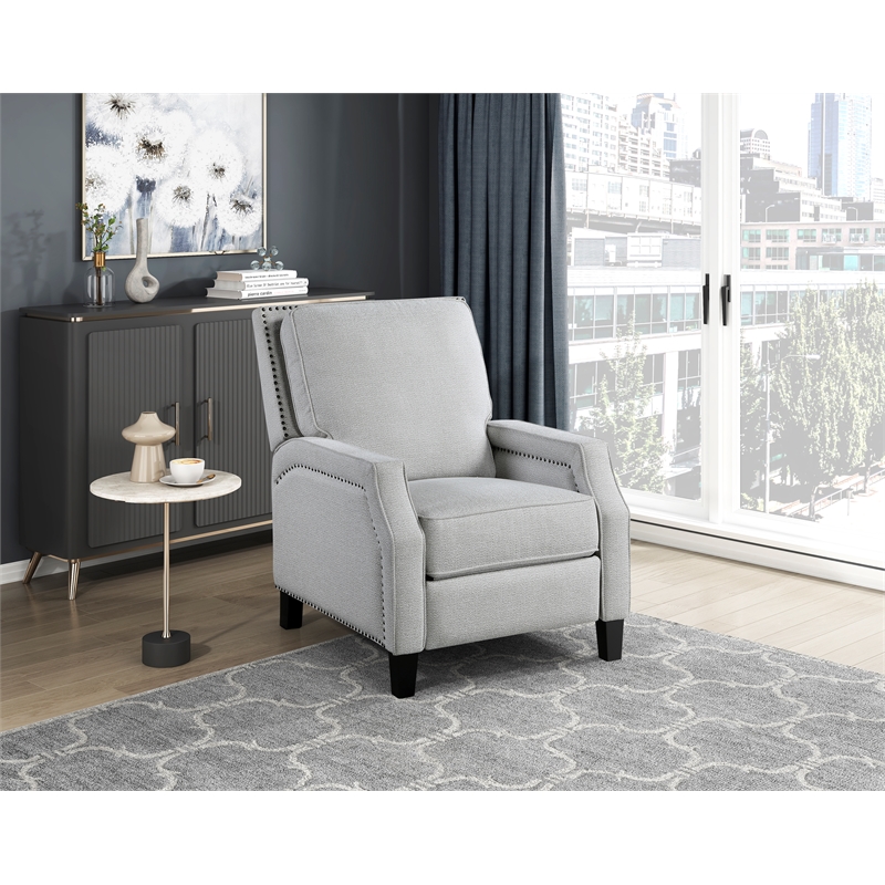 Pemberly Row Chenille Push Back Reclining Accent Chair with Nailhead Trim - Gray