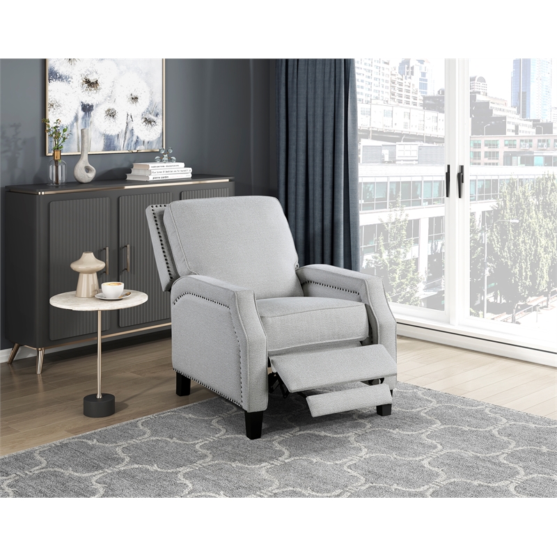 Pemberly Row Chenille Push Back Reclining Accent Chair with Nailhead Trim - Gray
