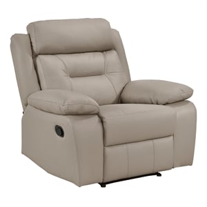 Pemberly Row Top Grain Leather Reclining Chair with Tab Pull in Latte