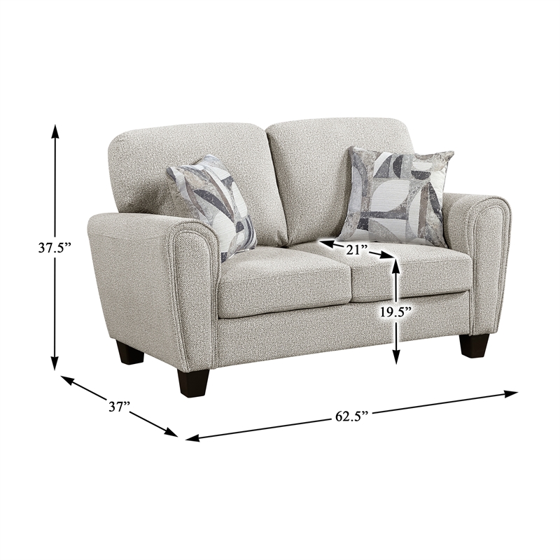 Pemberly Row Chenille Loveseat with 2 Decorative Pillows & Pocket Coils in Gray