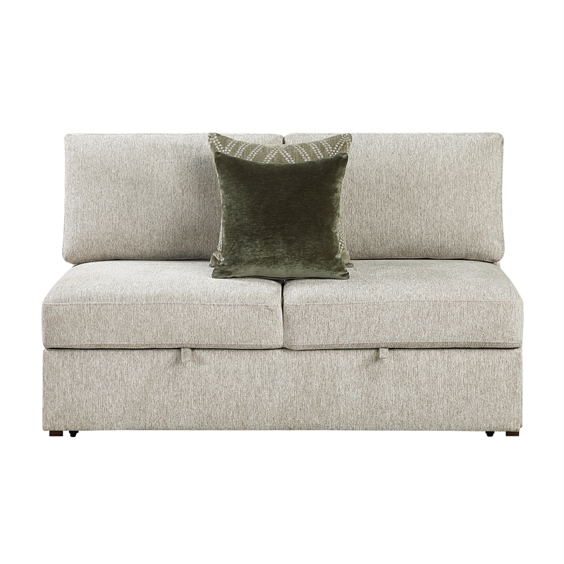 Pemberly Row Microfiber Armless Convertible 2-Seater Sleeper in Sage Sand