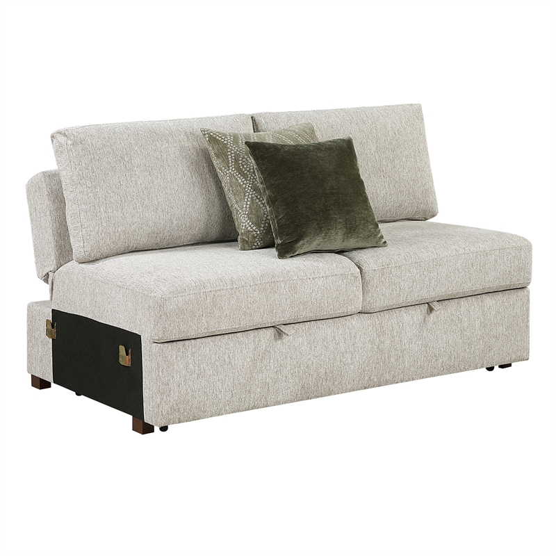 Pemberly Row Microfiber Armless Convertible 2-Seater Sleeper in Sage Sand