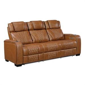 Pemberly Row Leather Power Reclining Sofa with Massage and LED in Brown