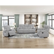 Pemberly Row Chenille Double Reclining Loveseat with Tab Pull 300 lb Cap in Gray