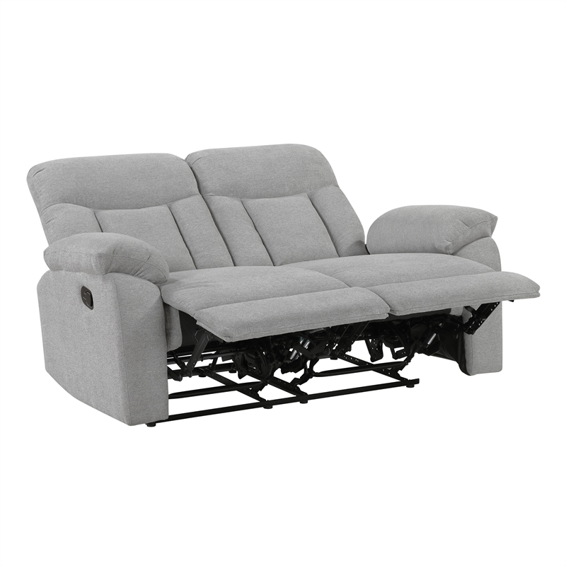 Pemberly Row Chenille Double Reclining Loveseat with Tab Pull 300 lb Cap in Gray