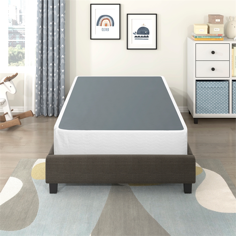 Pemberly Row Twin Size 9 Inch Steel Mattress Foundation with 12 Slats in White