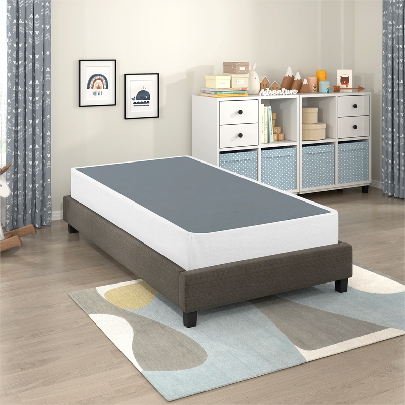 Pemberly Row Twin Size 9 Inch Steel Mattress Foundation with 12 Slats in White