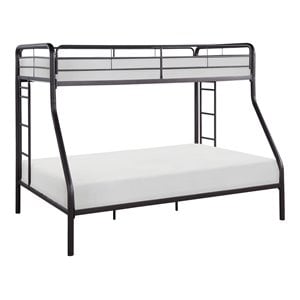 Pemberly Row 79&quot Metal Twin Over Full Bunk Bed with Guard Rails in Dark Bronze
