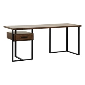 Pemberly Row Metal & Walnut Veneer Writing Desk with Reversible Drawer in Black