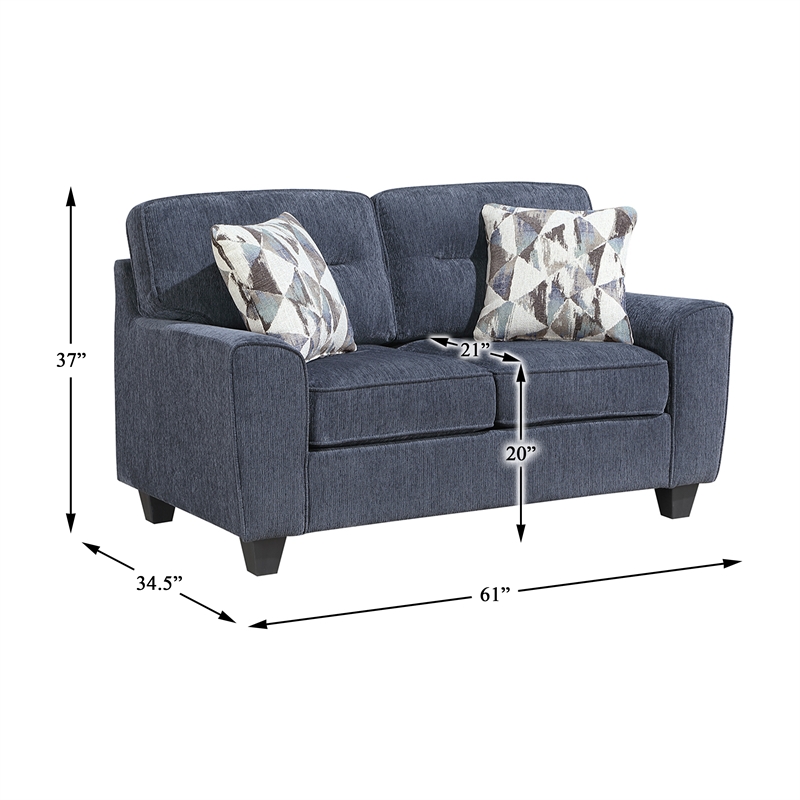 Pemberly Row Chenille Sofa and Loveseat Set with Reversible Cushions in Blue