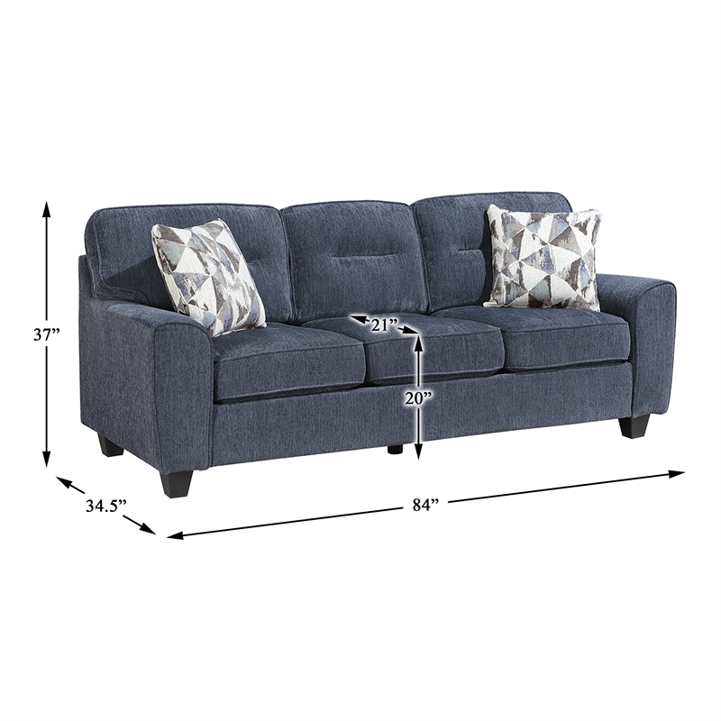 Pemberly Row Chenille Sofa and Loveseat Set with Reversible Cushions in Blue