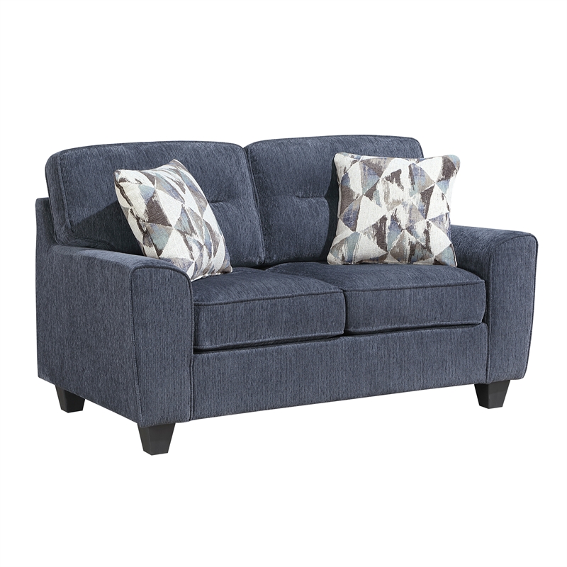Pemberly Row Chenille Sofa and Loveseat Set with Reversible Cushions in Blue