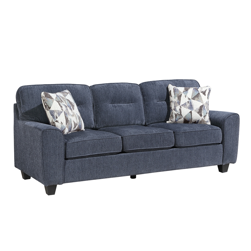 Pemberly Row Chenille Sofa and Loveseat Set with Reversible Cushions in Blue