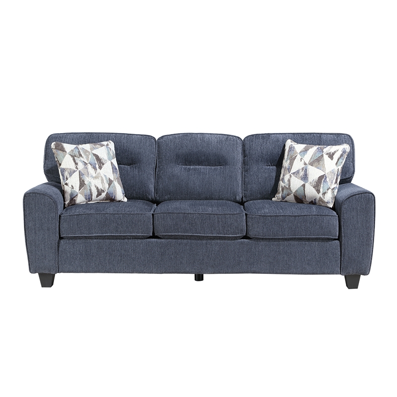 Pemberly Row Chenille Sofa and Loveseat Set with Reversible Cushions in Blue