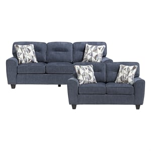 Pemberly Row Chenille Sofa and Loveseat Set with Reversible Cushions in Blue