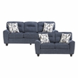 Pemberly Row Chenille Sofa and Loveseat Set with Reversible Cushions in Blue