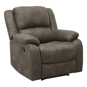 Pemberly Row Polished Microfiber Manual Recliner with Pillow-Top Arms in Brown