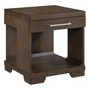 Pemberly Row Mango Veneer End Table with Drawer and Open Shelf in Espresso