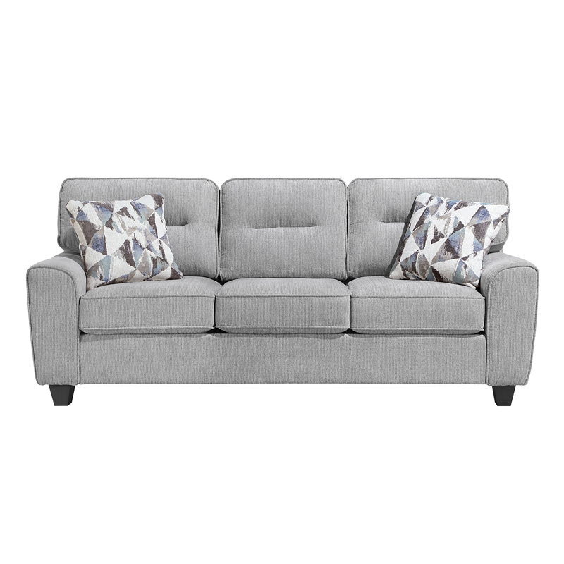 Pemberly Row Chenille 3-Piece Sofa Loveseat and Chair Set with Pillows in Gray